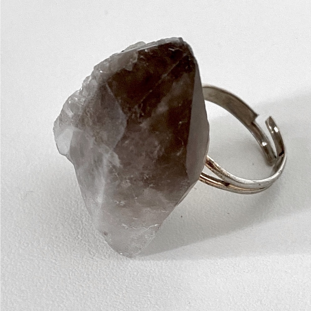 Handmade Smoky Quartz Crystal Raw Gem Statement Cocktail Ring Natural Gemstone